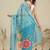 Blue printed polycotton casual wear saree with blouse piece