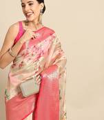 Pink printed art silk ethnic saree with blouse piece
