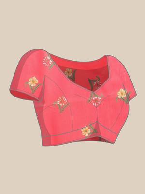 Red printed polycotton casual wear saree with blouse piece 4