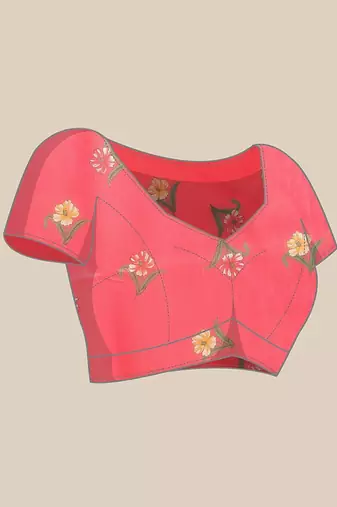 Red printed polycotton casual wear saree with blouse piece