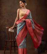Blue woven art silk traditional saree with blouse piece