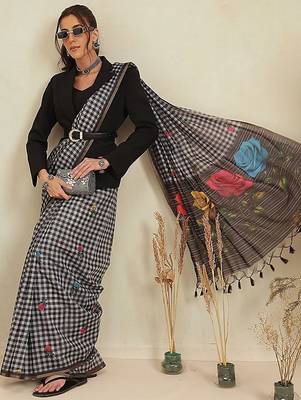 Black printed polycotton casual wear saree with blouse piece 2