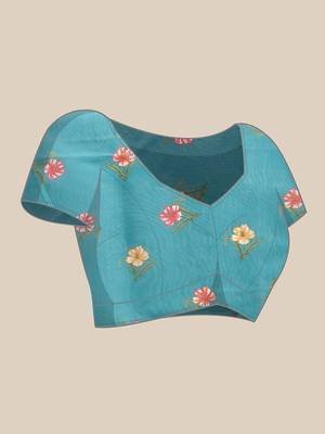 Blue printed polycotton casual wear saree with blouse piece 4