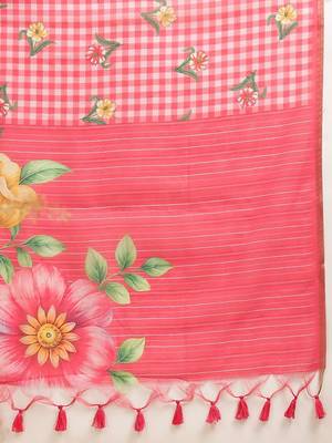 Red printed polycotton casual wear saree with blouse piece 5