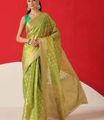 Lime woven tissue party wear saree with blouse piece
