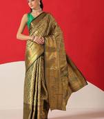 Golden woven silk blend ethnic saree with blouse piece