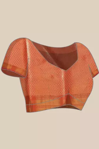 Golden woven silk blend ethnic saree with blouse piece
