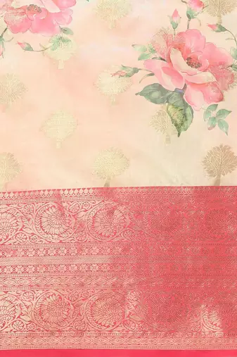 Pink printed art silk ethnic saree with blouse piece