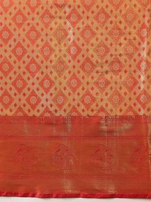 Golden woven silk blend ethnic saree with blouse piece 5