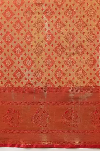 Golden woven silk blend ethnic saree with blouse piece