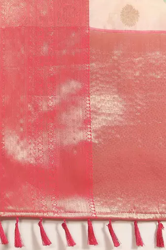 Pink printed art silk ethnic saree with blouse piece