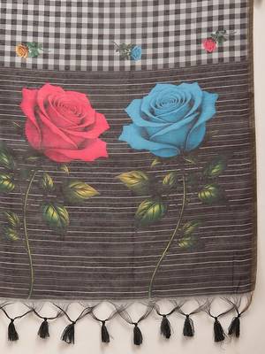 Black printed polycotton casual wear saree with blouse piece 5