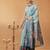 Blue printed silk cotton ethnic saree with blouse piece