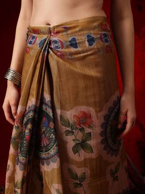 Peach printed cotton blend ethnic saree with blouse piece 5
