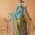 Teal printed silk cotton ethnic saree with blouse piece