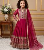 Dark pink heavy fox georgette gown set with embroidery sequence work - designer party wear