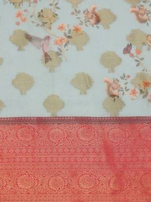 Blue woven art silk traditional saree with blouse piece 5