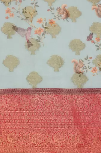 Blue woven art silk traditional saree with blouse piece