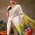 White printed silk blend ethnic saree with blouse piece
