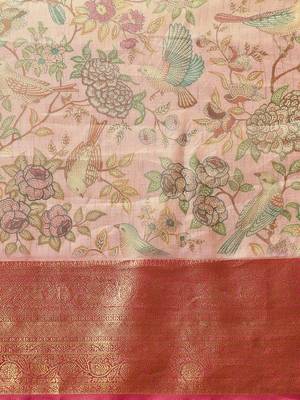 Pink printed silk blend ethnic saree with blouse piece 5