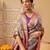 Lavender printed silk blend ethnic saree with blouse piece