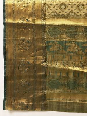 Golden woven silk blend ethnic saree with blouse piece 5