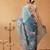 Blue printed silk cotton ethnic saree with blouse piece