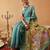 Teal printed silk cotton ethnic saree with blouse piece
