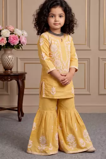 yellow heavy rayon cotton ethnic wear set with embroidery work - designer party wear