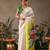 White printed silk blend ethnic saree with blouse piece