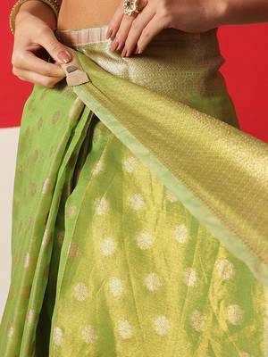 Lime woven tissue party wear saree with blouse piece 5