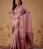 Lavender zari tissue traditional saree with blouse piece