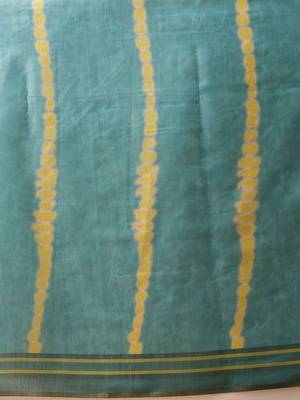 Teal printed silk cotton ethnic saree with blouse piece 5