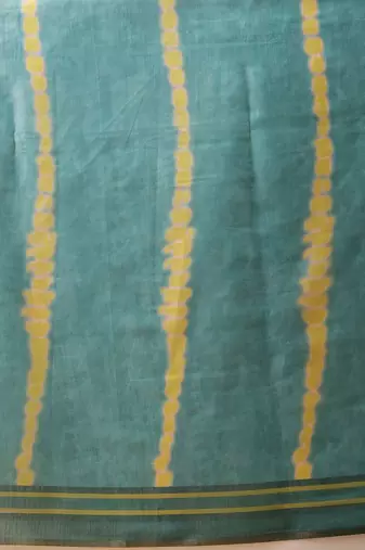 Teal printed silk cotton ethnic saree with blouse piece