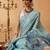Blue printed silk cotton ethnic saree with blouse piece