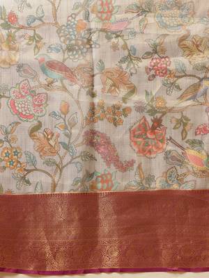 Lavender printed silk blend ethnic saree with blouse piece 5