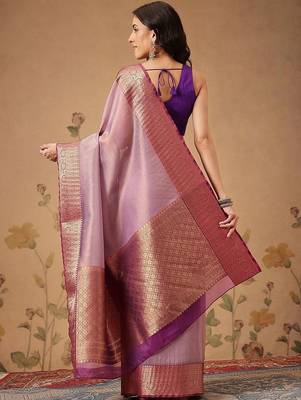 Lavender zari tissue traditional saree with blouse piece 2