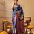 Navy blue printed art silk ethnic saree with blouse piece