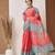 Red printed silk cotton ethnic saree with blouse piece