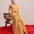 Yellow printed silk cotton ethnic saree with blouse piece