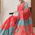 Red printed silk cotton ethnic saree with blouse piece