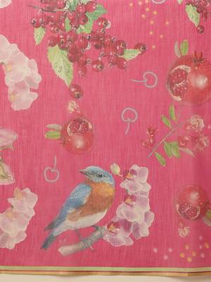 Pink printed silk cotton ethnic saree with blouse piece 5