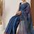 Blue printed silk cotton ethnic saree with blouse piece