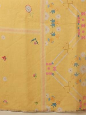 Yellow printed silk cotton ethnic saree with blouse piece 5