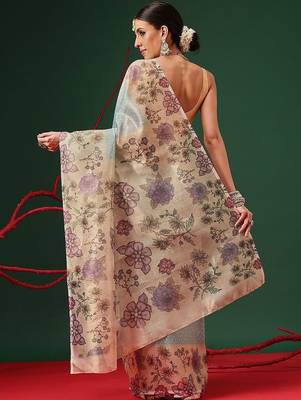 Blue printed tissue traditional saree with blouse piece 2