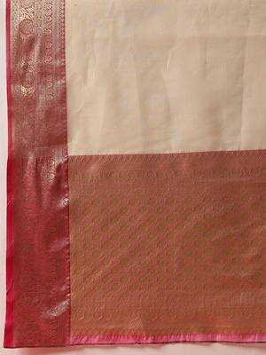 Cream zari tissue traditional saree with blouse piece 4