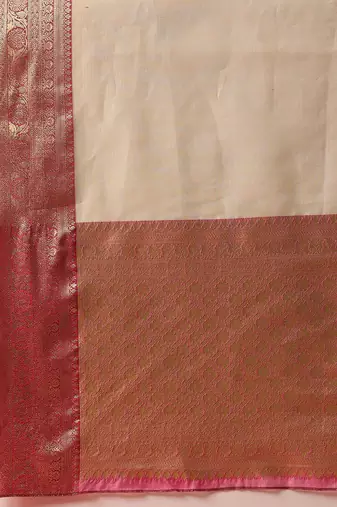 Cream zari tissue traditional saree with blouse piece
