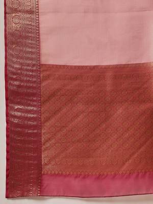 Pink woven tissue party wear saree with blouse piece 5