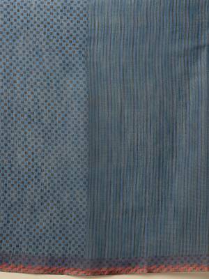 Blue printed silk cotton ethnic saree with blouse piece 5