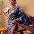 Navy blue printed art silk ethnic saree with blouse piece